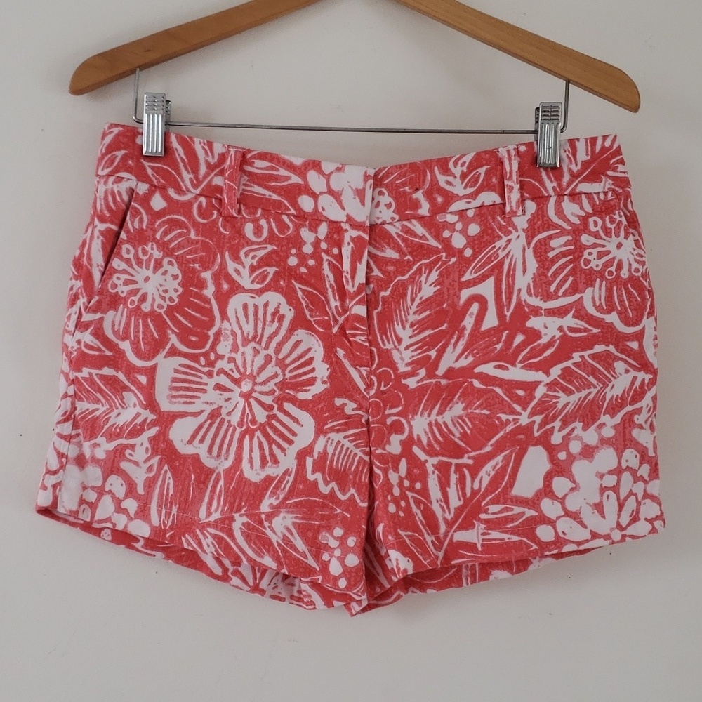 Artisan NY Womens Coral & White Tropical Floral Print Midrise Shorts, Size 6
